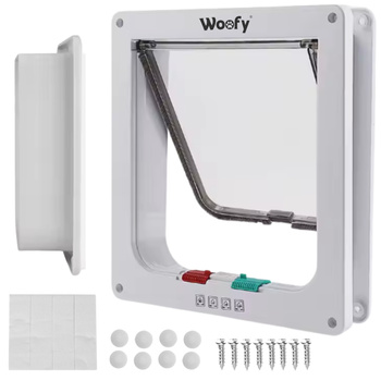 DRZWICZKI WAHADŁOWE DLA KOTA PSA DRZWI DWUSTRONNE Z KLAPĄ 4 SPOSOBY - BIAŁE