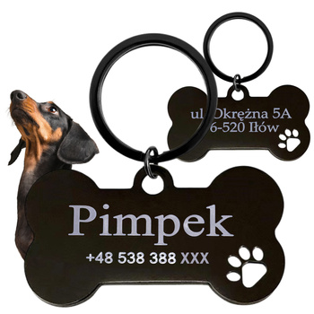 IDENTYFIKATOR ADRESÓWKA DLA PSA KOTA ZAWIESZKA BRELOK METALOWA DO GRAWERU CZARNY