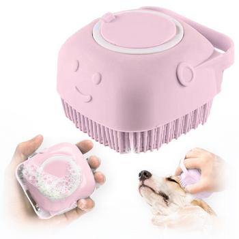 SZCZOTKA MYJKA DO MYCIA PSA KOTA SILIKONOWA GUMOWA Z DOZOWNIKIEM NA SZAMPON RÓŻOWA