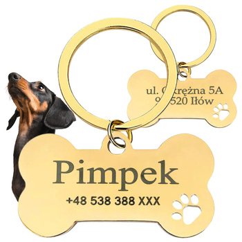 IDENTYFIKATOR ADRESÓWKA DLA PSA KOTA ZAWIESZKA BRELOK METALOWA DO GRAWERU ZŁOTA