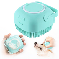 SZCZOTKA MYJKA DO MYCIA PSA KOTA SILIKONOWA GUMOWA Z DOZOWNIKIEM NA SZAMPON NIEBIESKA